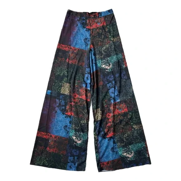 Alice + Olivia Athena Wide Leg Palazzo Pants Patchwork Floral Print Satin Size 4 - Picture 2 of 9